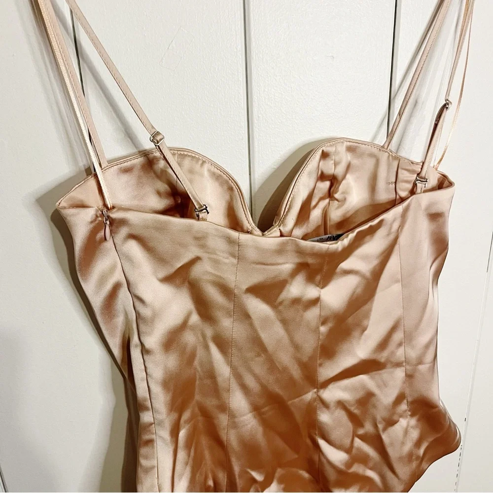 Zara Champagne Satin Effect Bustier Bodysuit. Size Large. NWT. - Picture 8 of 9